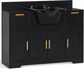 BarberPub Portable Shampoo Station, Shampoo Bowl with Cabinet & Drawer, Salon Geometric Finish Station with Sprayer Faucet, Barber Storage Equipment with Hair Wash Backwash Sink 3439 (Black) equipment cabinet,AV gear cabinet,component enclosure,