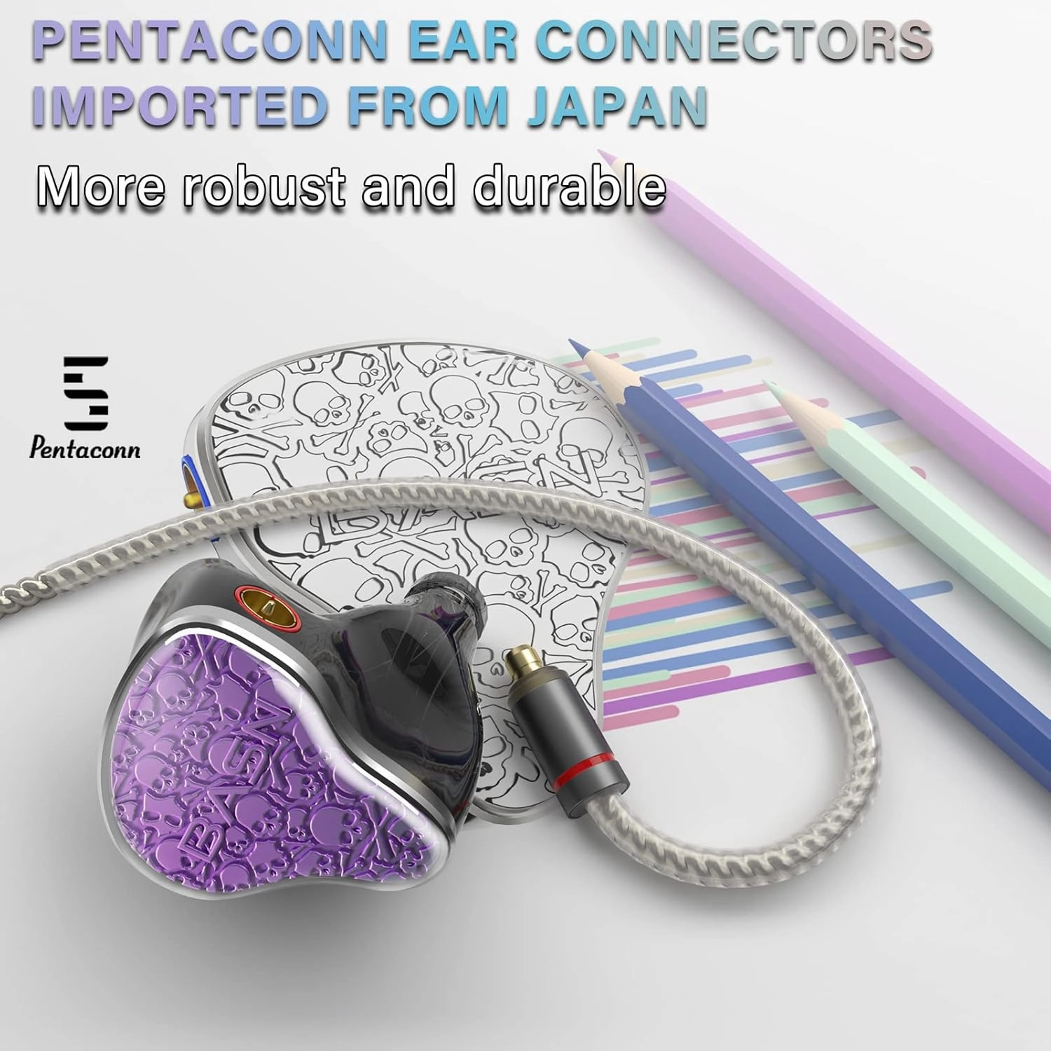 BASN Bmaster5 in Ear Monitors, 1DLC Diaphragm 4BA 5 Drivers IEM Earphones with Silver-Plated OFC Cable, Noise Isolation Wired Earbuds for Musicians (Purple)