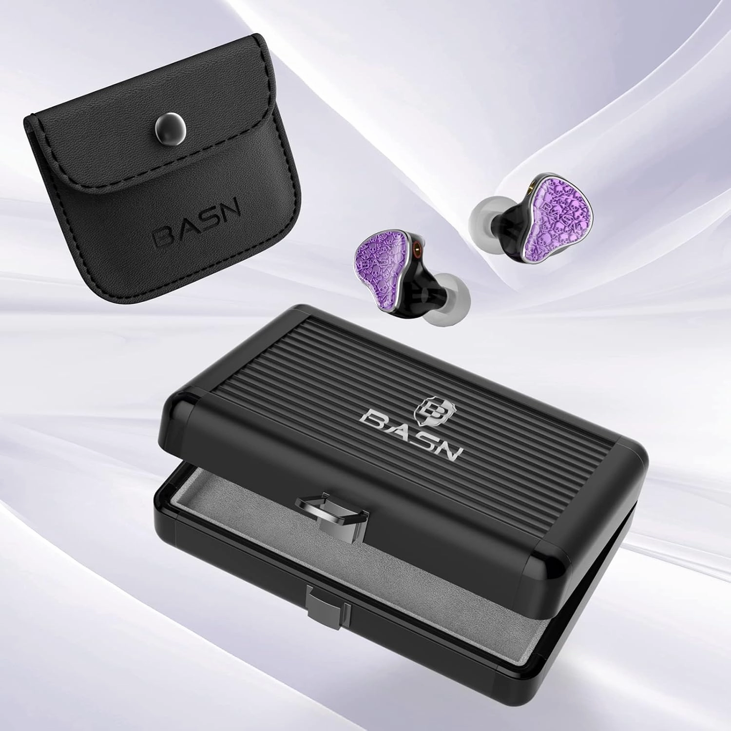 BASN Bmaster5 in Ear Monitors, 1DLC Diaphragm 4BA 5 Drivers IEM Earphones with Silver-Plated OFC Cable, Noise Isolation Wired Earbuds for Musicians (Purple)