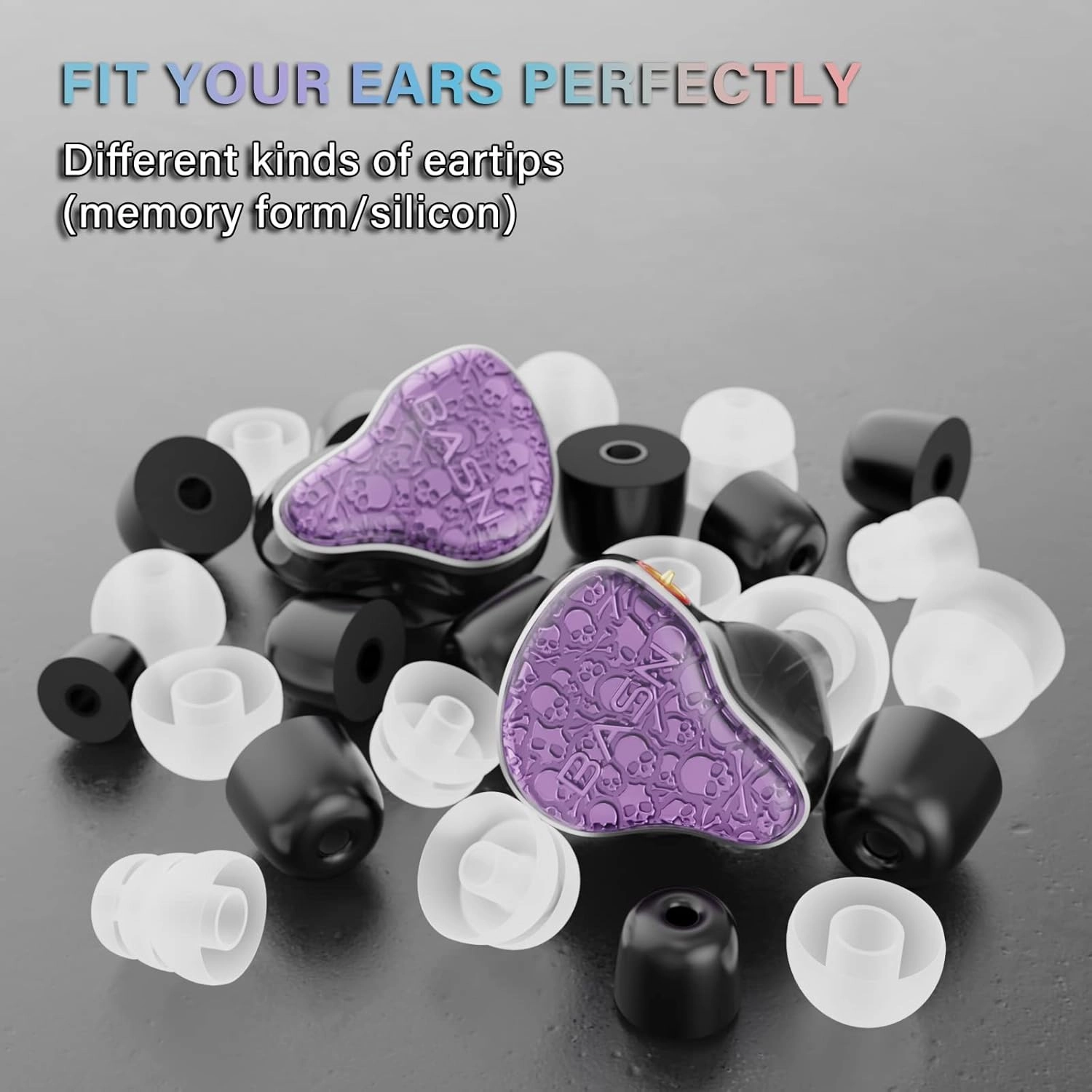 BASN Bmaster5 in Ear Monitors, 1DLC Diaphragm 4BA 5 Drivers IEM Earphones with Silver-Plated OFC Cable, Noise Isolation Wired Earbuds for Musicians (Purple)