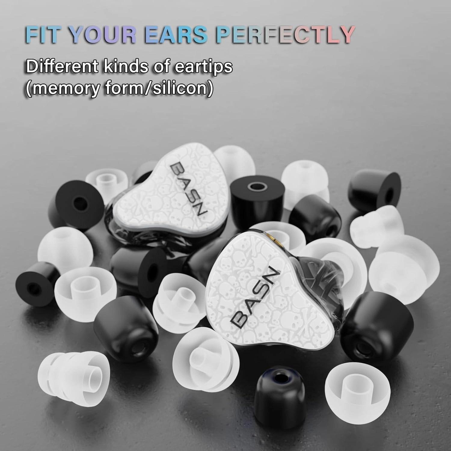 BASN Bmaster5 in Ear Monitors, 5 Drivers Drummer Headphones with Powerful Bass, Noise Isolation IEM Earbuds with Detachable MMCX Sliver-Plated OFC Cable for Musicians (Glacier White, MMCX)