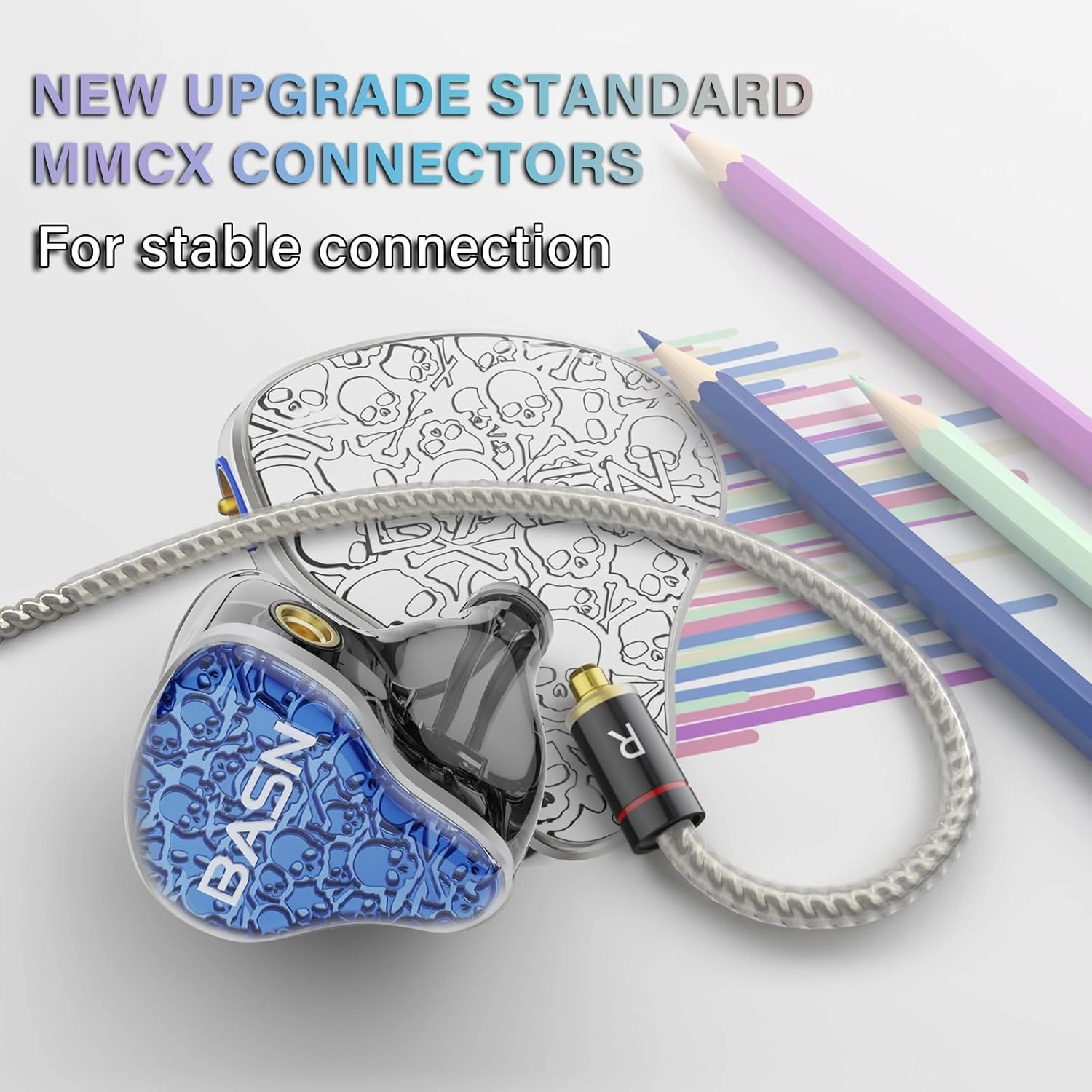 BASN Bmaster5 in Ear Monitors, 5 Drivers Drummer Headphones with Powerful Bass, Noise Isolation IEM Earbuds with Detachable MMCX Sliver-Plated OFC Cable for Musicians (Sapphire Blue, MMCX)