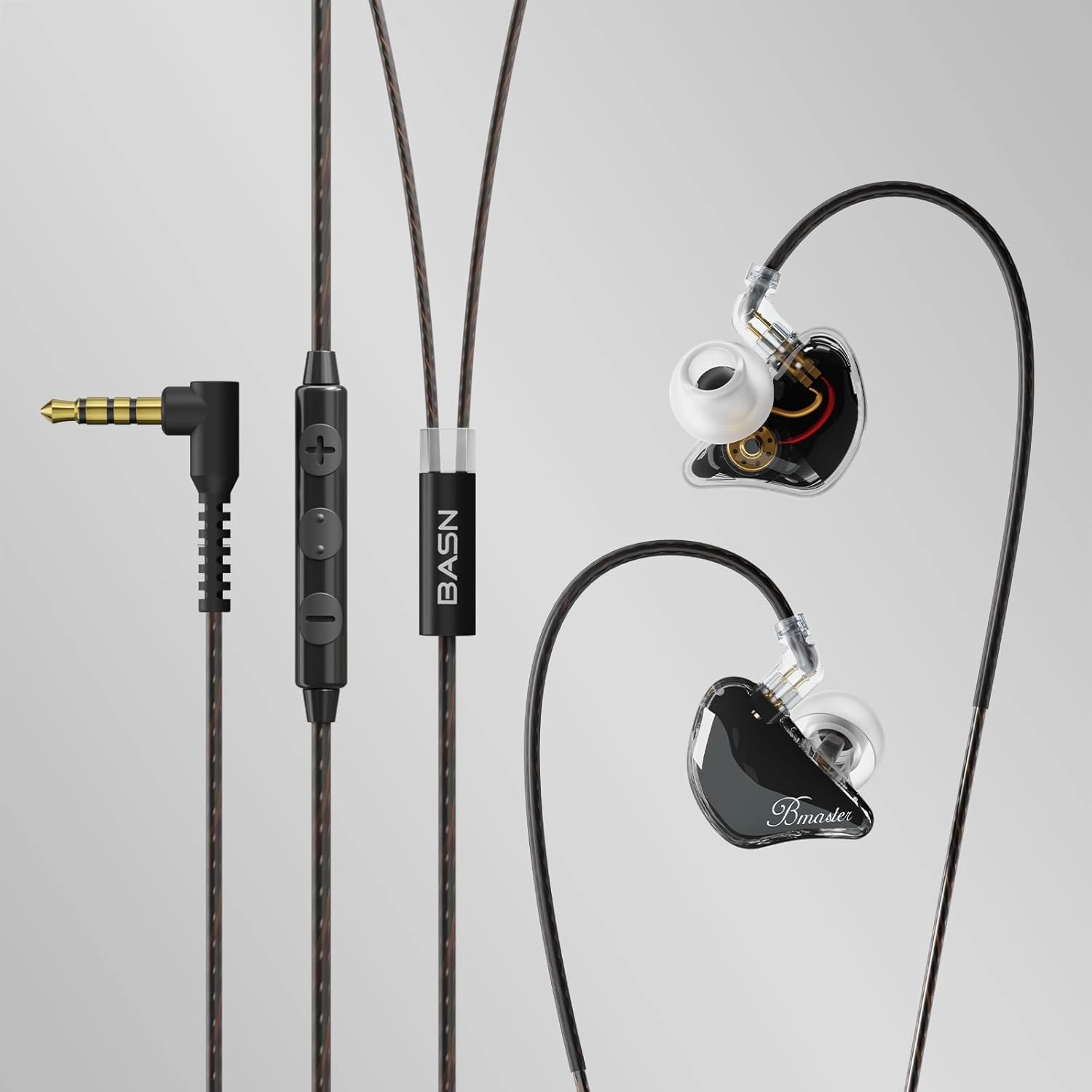 BASN Bmaster 2-Pin Triple Drivers in Ear Monitor Headphone with Two Detachable Cables Fit in Ear Suitable for Audio Engineer, Musician (Black)