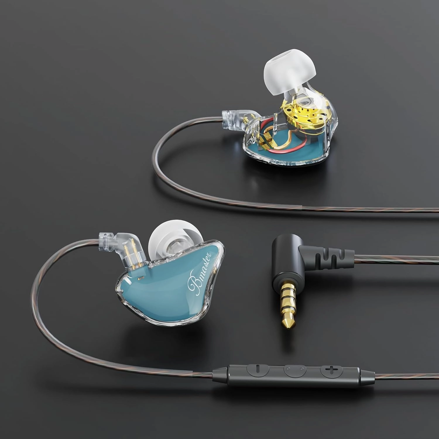 BASN Bmaster 2-Pin Triple Drivers in Ear Monitor Headphone with Two Detachable Cables Fit in Ear Suitable for Audio Engineer, Musician (Blue)