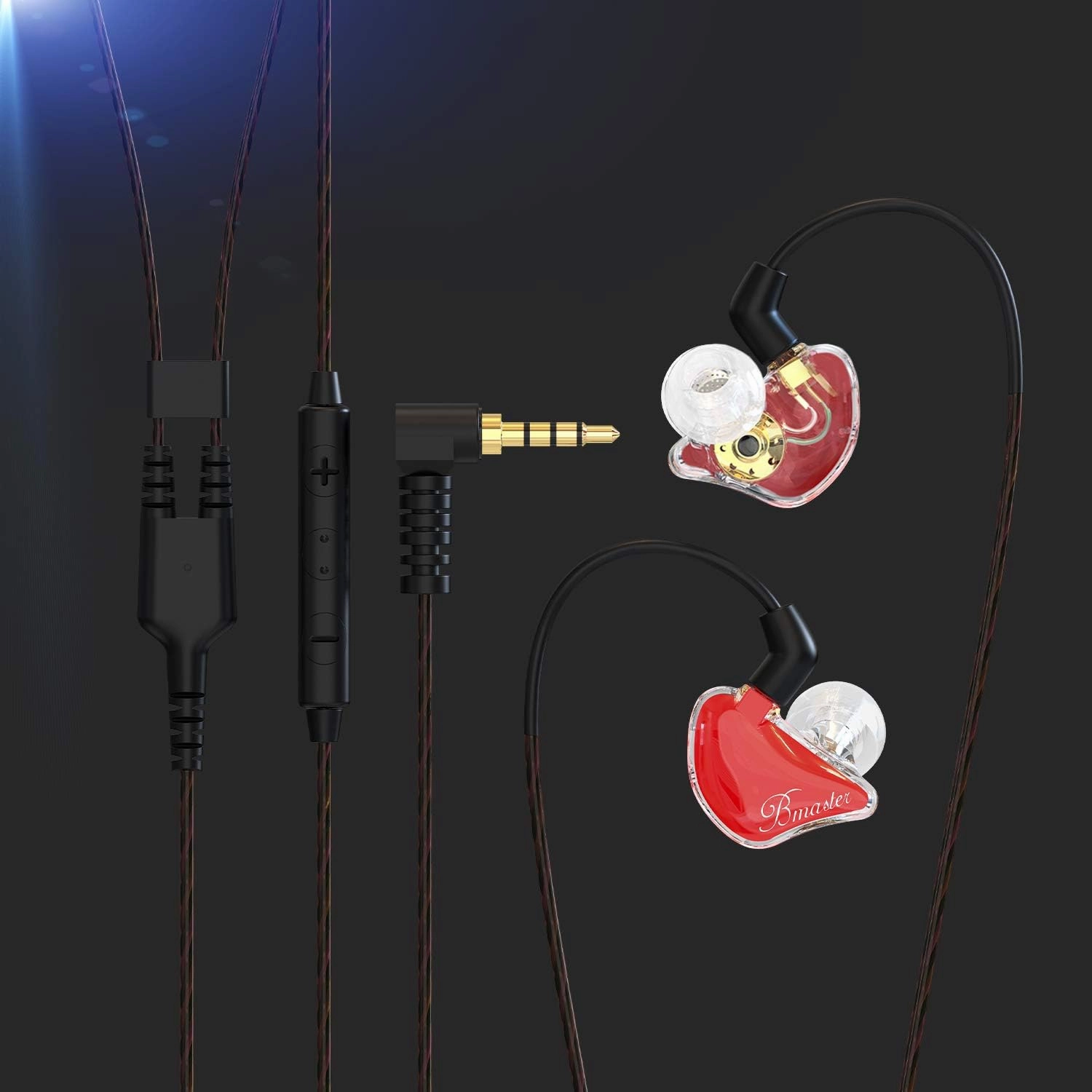 BASN Bmaster in Ear Monitor Musician Headphones Triple Drivers Dynamic Earbuds Sound Isolating Earphones with Two Detachable Audio & Mic Cables (Red)