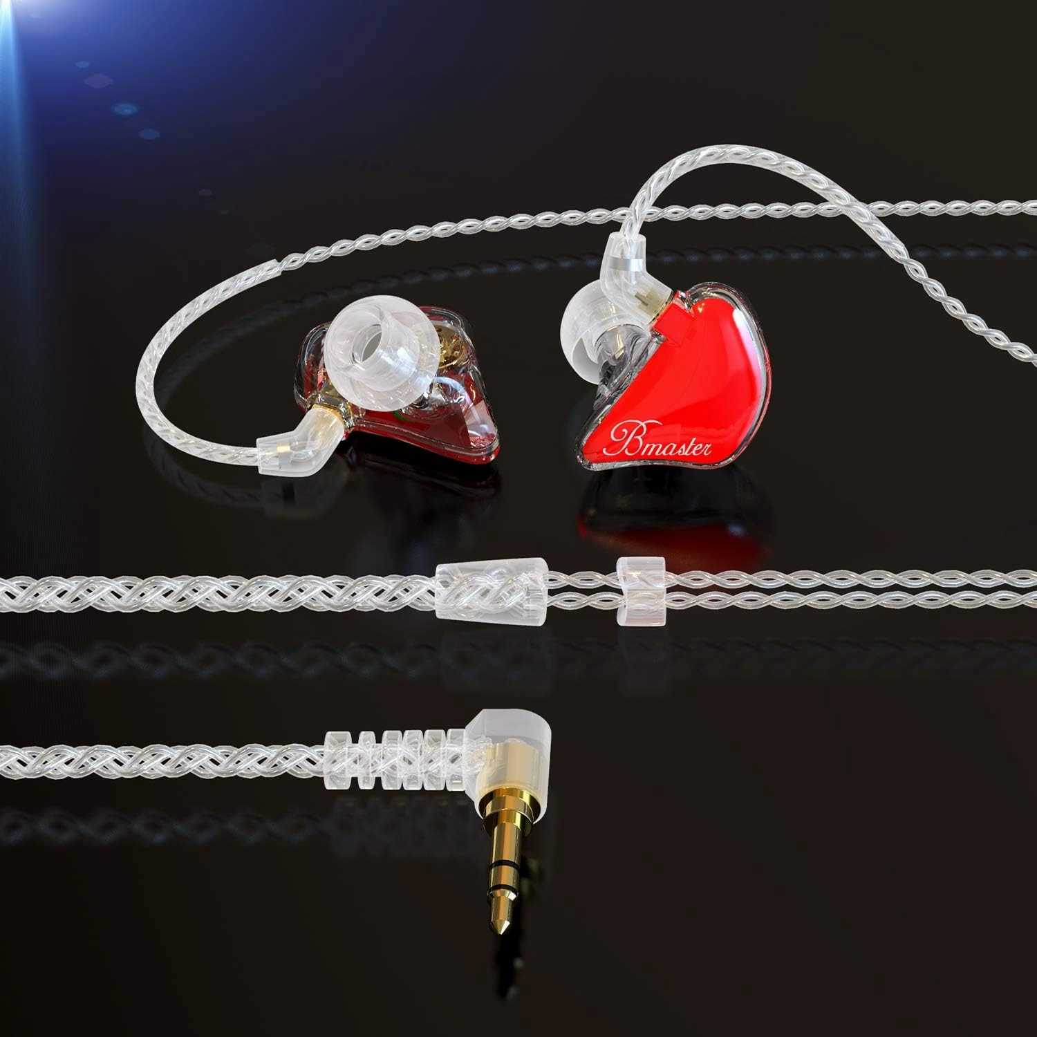 BASN Bmaster in Ear Monitor Musician Headphones Triple Drivers Dynamic Earbuds Sound Isolating Earphones with Two Detachable Audio & Mic Cables (Red)