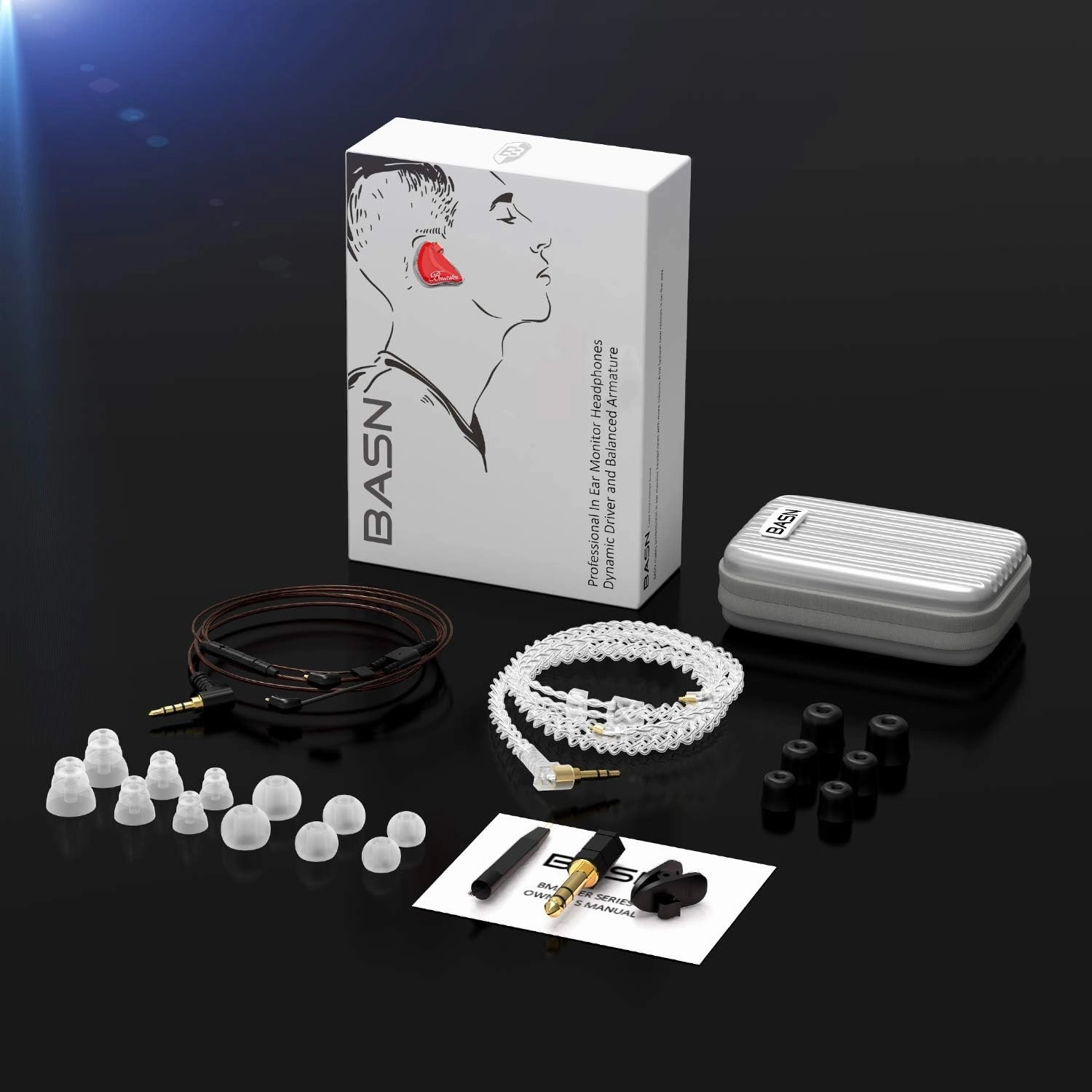BASN Bmaster in Ear Monitor Musician Headphones Triple Drivers Dynamic Earbuds Sound Isolating Earphones with Two Detachable Audio & Mic Cables (Red)