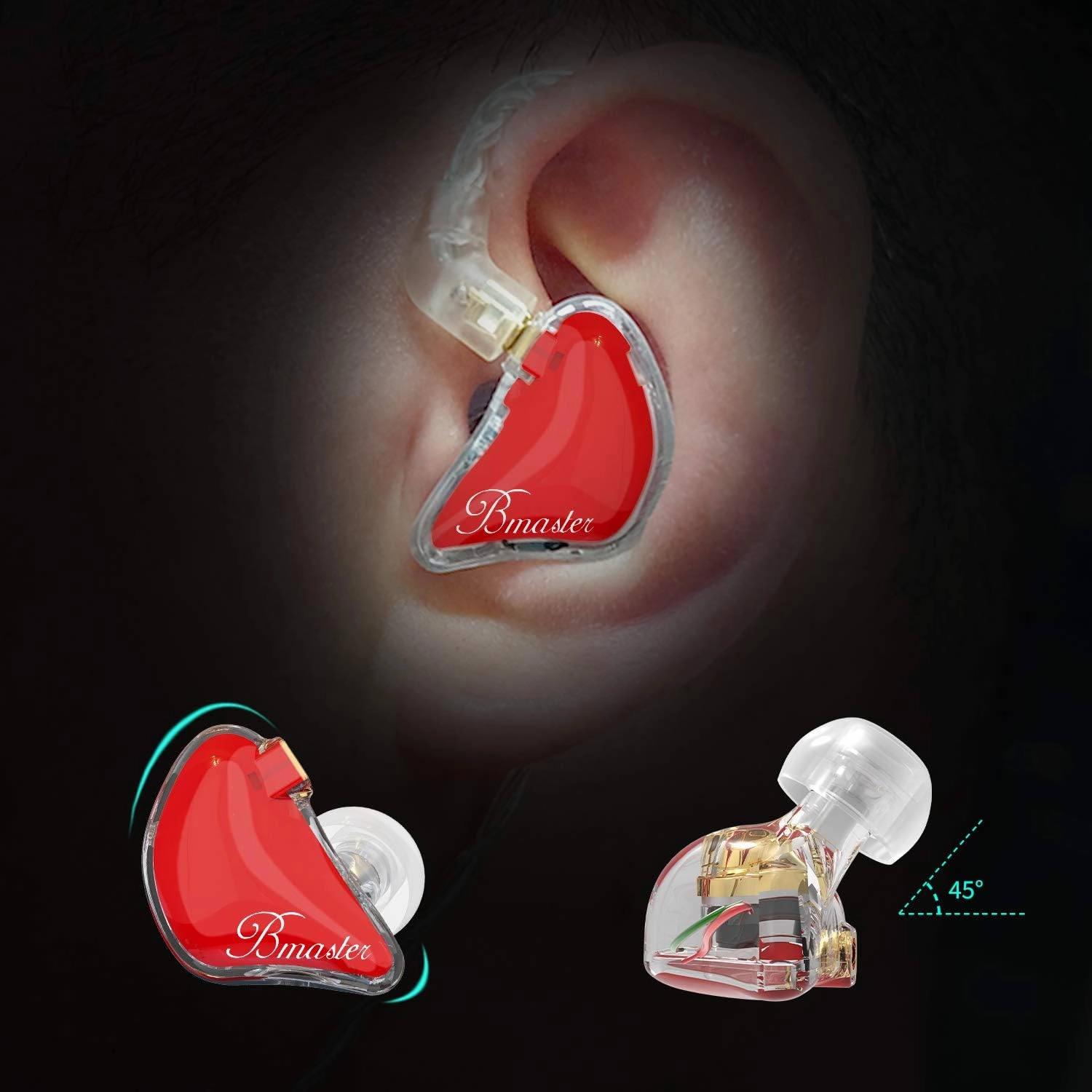 BASN Bmaster in Ear Monitor Musician Headphones Triple Drivers Dynamic Earbuds Sound Isolating Earphones with Two Detachable Audio & Mic Cables (Red)
