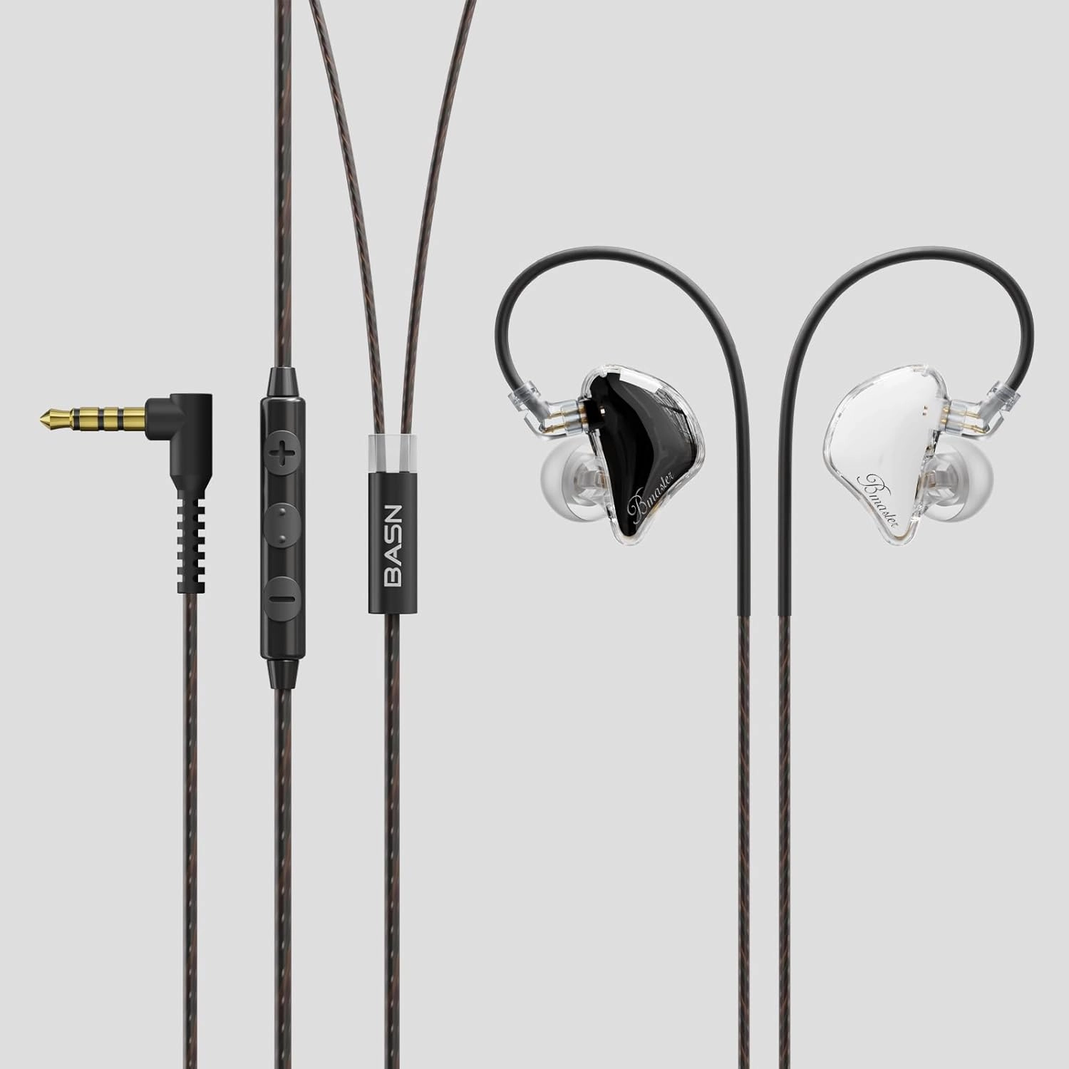 BASN Bmaster Triple Driver in-Ear Monitors Headphones with Powerful Deep Bass, HiFi Stereo IEM Earphones with Upgraded Detachable 2-Pin Cables for Musicians (White/Black, 2-Pin)