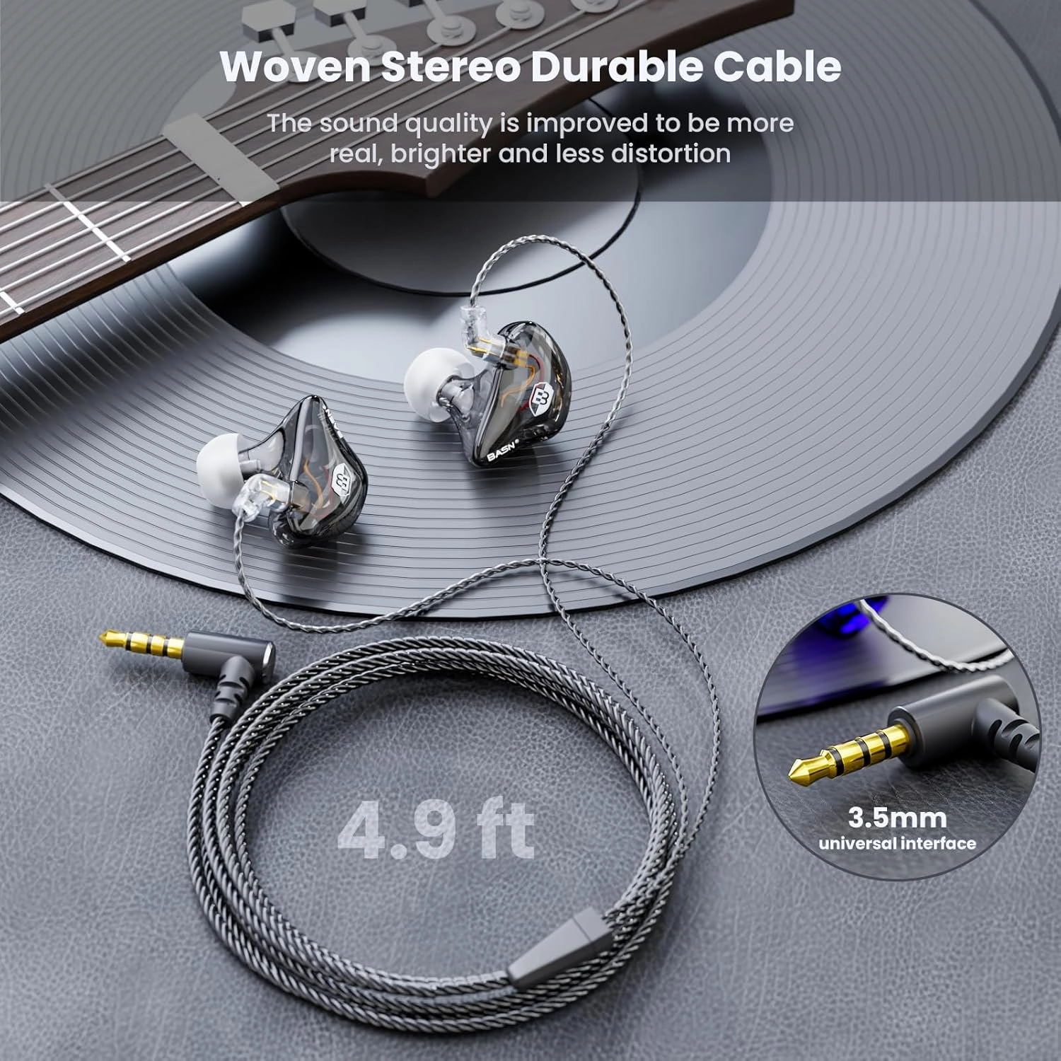 BASN Bsinger Professional in Ear Monitor Headphones, Dual Drivers 2-Pin IEM Earbuds with Mic, Clear Sound HiFi Earphones for Musicians Drummers and Stage (Black, 2-Pin)