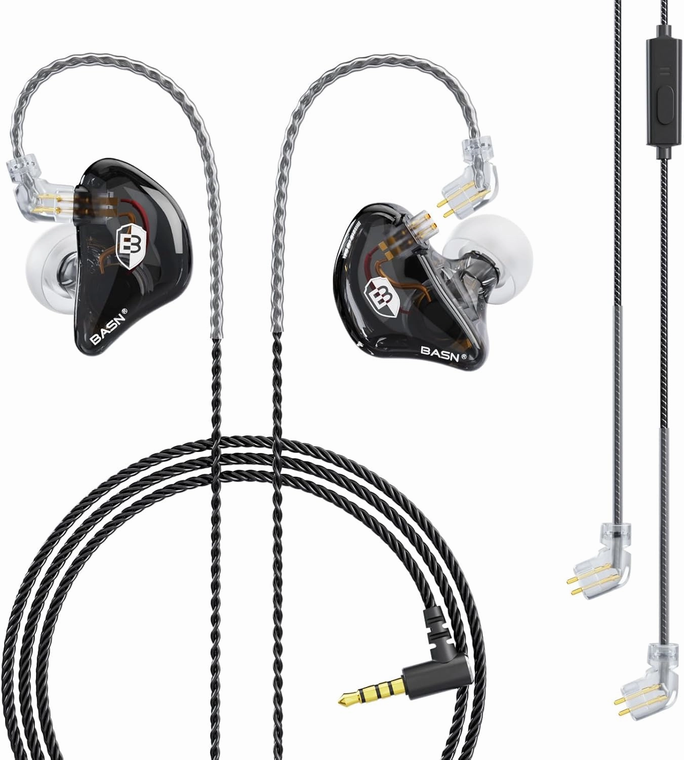 BASN Bsinger Professional in Ear Monitor Headphones, Dual Drivers 2-Pin IEM Earbuds with Mic, Clear Sound HiFi Earphones for Musicians Drummers and Stage (Black, 2-Pin) in-ear monitors,hi-fi IEMs,studio earphones,