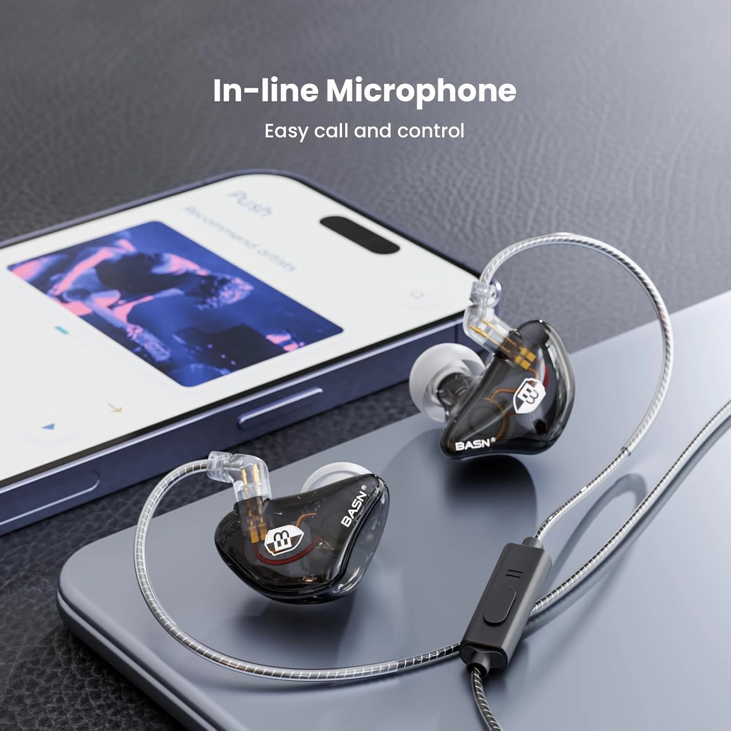 BASN Bsinger Professional in Ear Monitor Headphones, Dual Drivers 2-Pin IEM Earbuds with Mic, Clear Sound HiFi Earphones for Musicians Drummers and Stage (Black, 2-Pin)