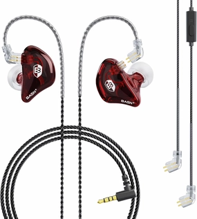 BASN Bsinger Professional in Ear Monitor Headphones, Dual Drivers 2-Pin IEM Earbuds with Mic, Clear Sound HiFi Earphones for Musicians Drummers and Stage (Red, 2-Pin) in-ear monitors,hi-fi IEMs,studio earphones,