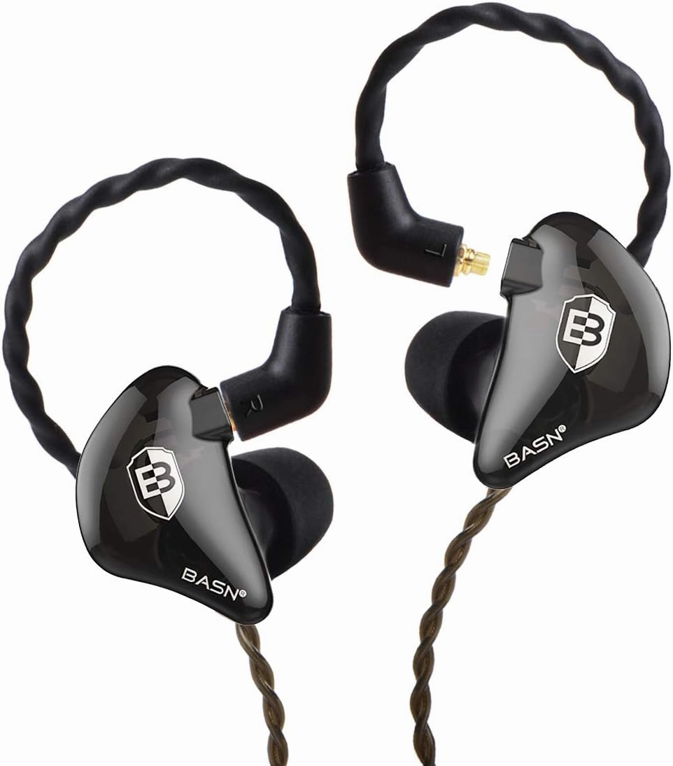 BASN in Ear Monitor Headphones for Musicians, Bsinger 2nd Generation Sound Isolating Earphones with Dual Dynamic Drivers Detachable MMCX Cable (Black) in-ear monitors,hi-fi IEMs,studio earphones,