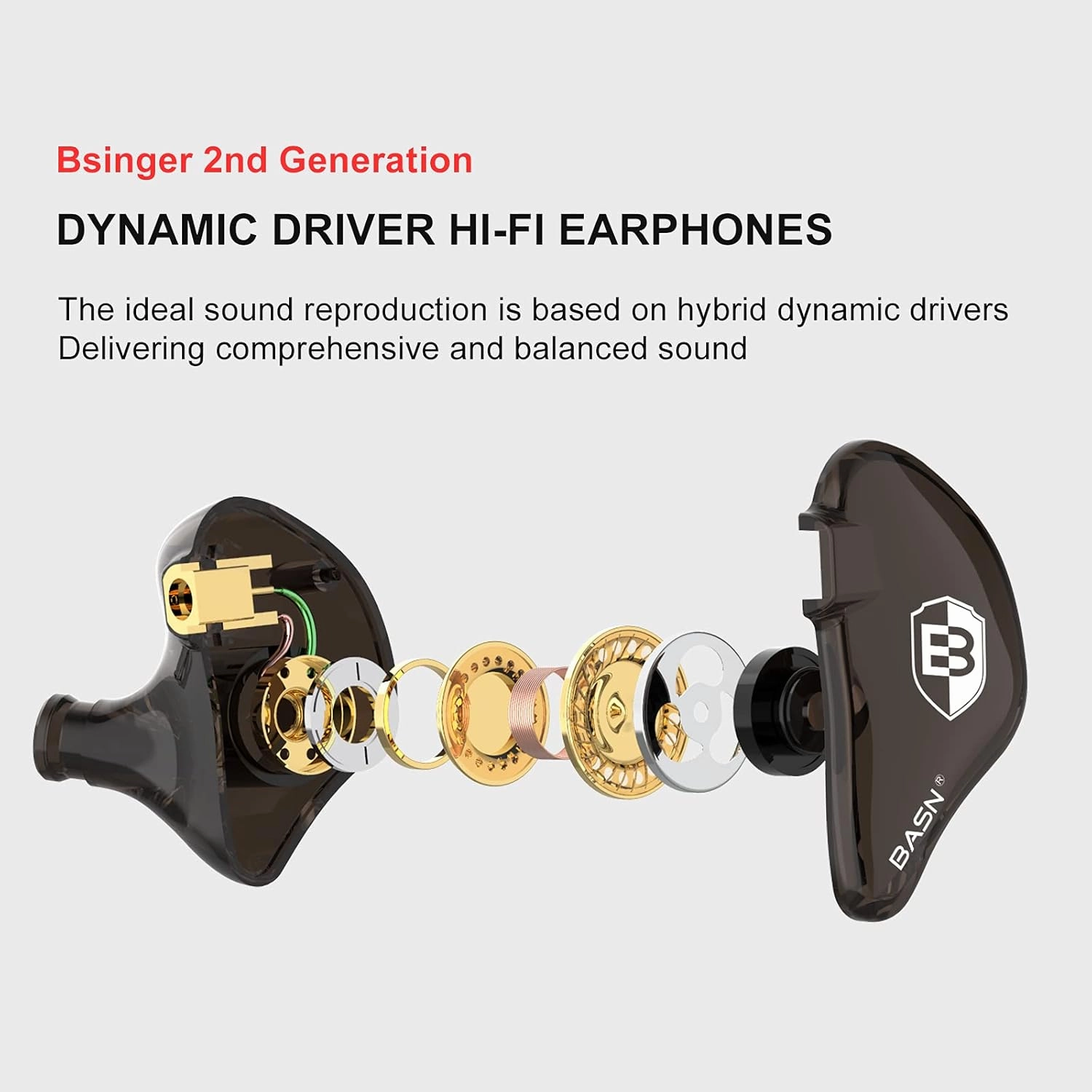 BASN in Ear Monitor Headphones for Musicians, Bsinger 2nd Generation Sound Isolating Earphones with Dual Dynamic Drivers Detachable MMCX Cable (Brown)
