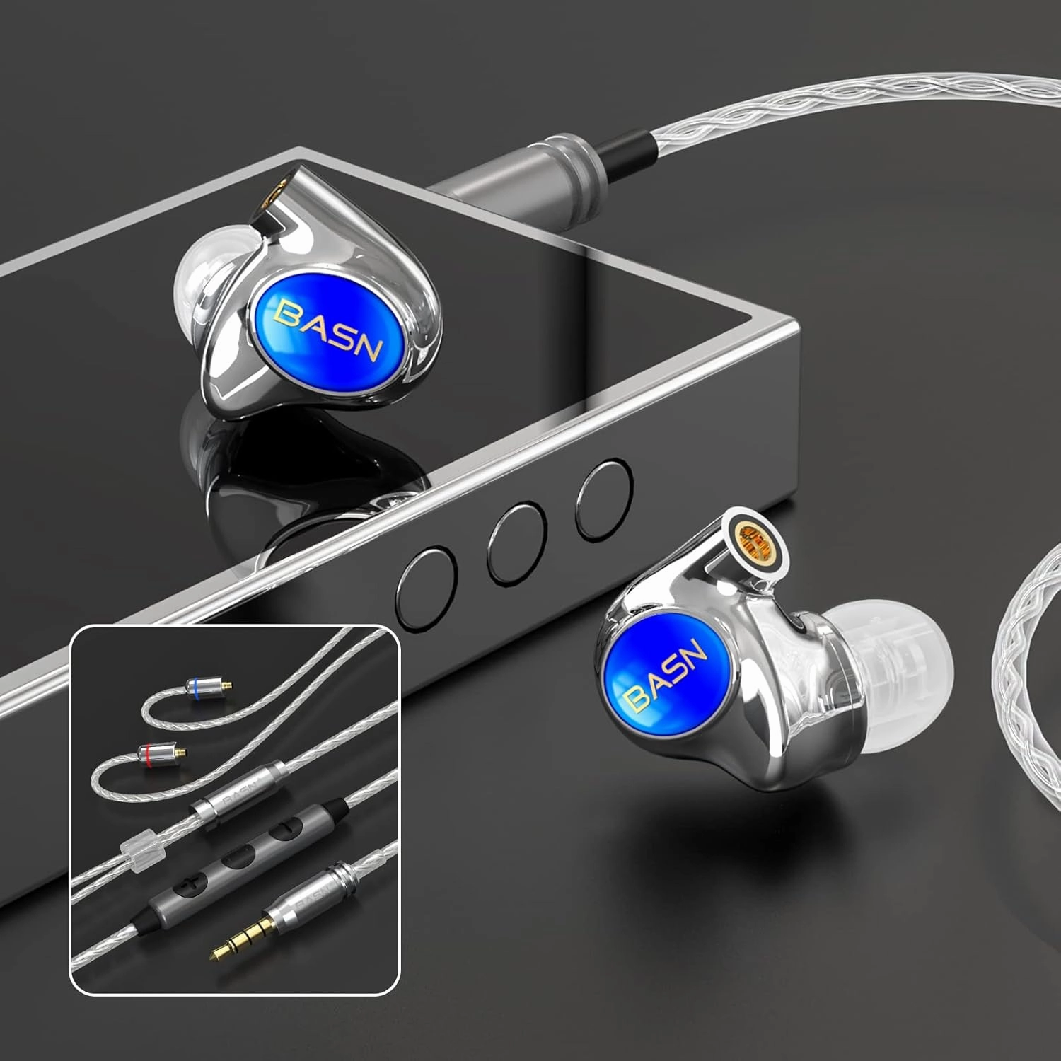 BASN Metalen PRO 4 Drivers in-Ear Monitors Headphones for Musicians, Noise Isolating Enhanced Bass Sound Earphones with CNC Metal Craft Shell, Wired Upgraded Detachable MMCX Cables(Sapphire)