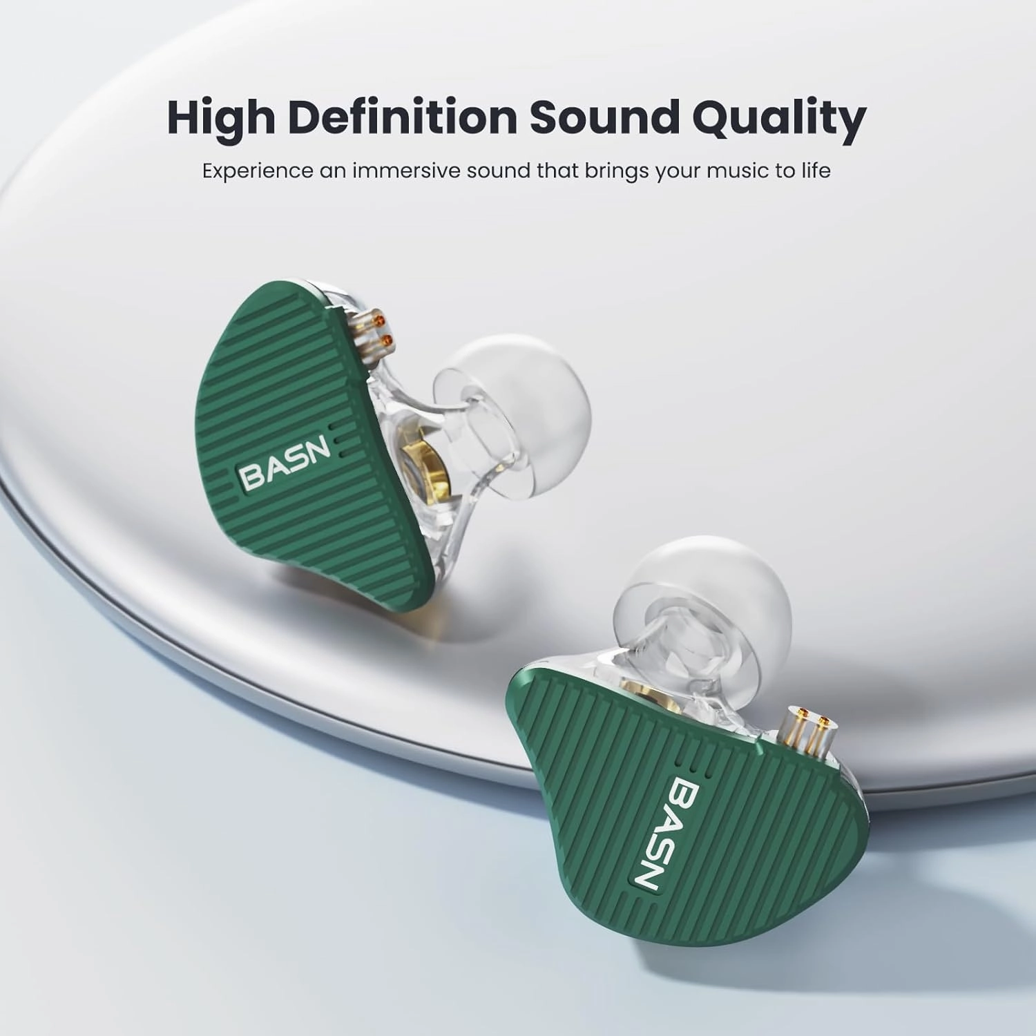 BASN Mix-PD in Ear Monitor,1Planar Driver   1Dynamic Driver HiFi IEM Earphones with CNC Crafted Metal Cover, Wired 0.78mm 2-Pin Silver Plated Detachable Cable for Musicians (Green)