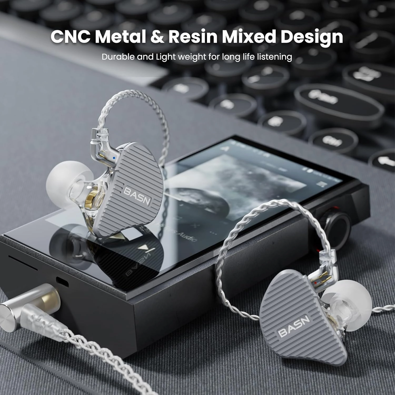BASN Mix-PD in Ear Monitor,1Planar Driver   1Dynamic Driver HiFi IEM Earphones with CNC Crafted Metal Cover, Wired 0.78mm 2-Pin Silver Plated Detachable Cable for Musicians (Metallic Grey)