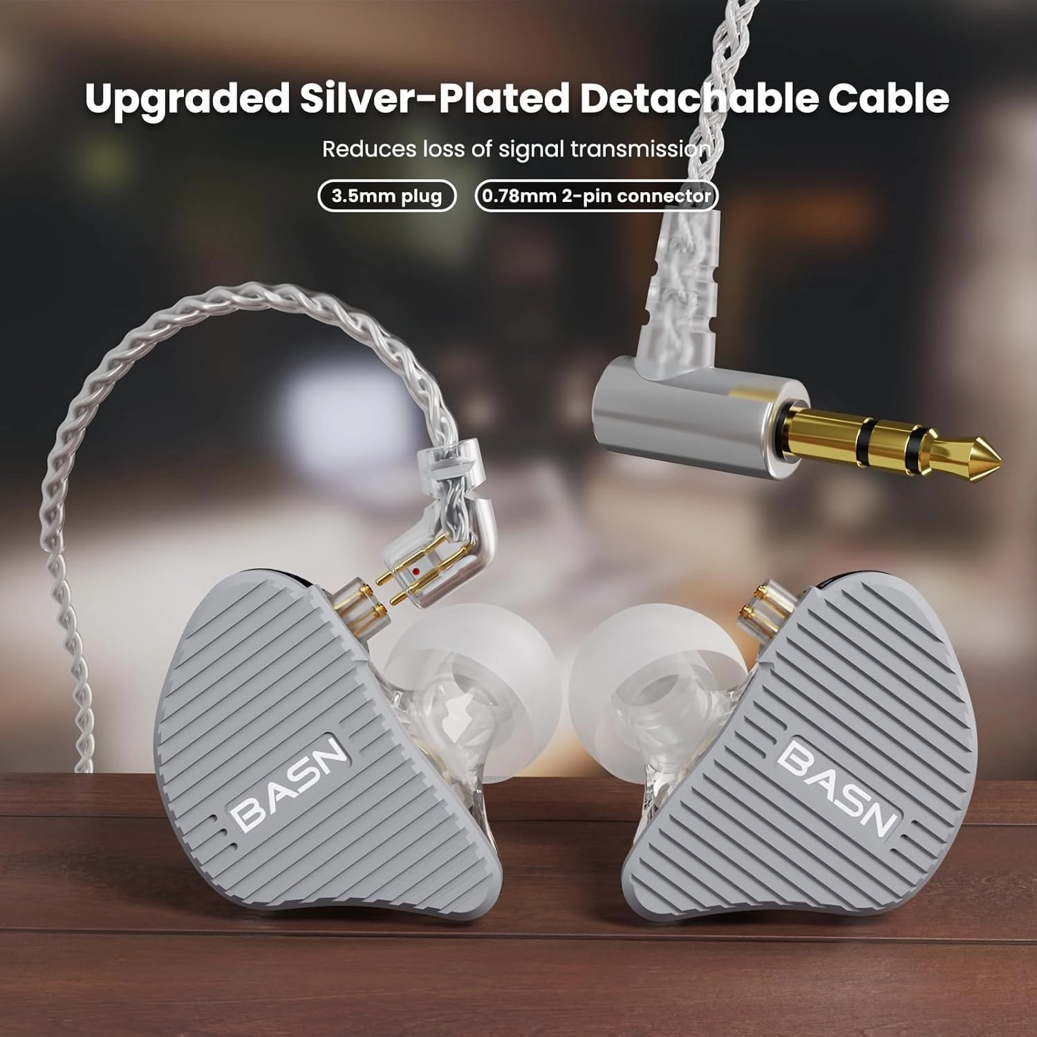 BASN Mix-PD in Ear Monitor,1Planar Driver   1Dynamic Driver HiFi IEM Earphones with CNC Crafted Metal Cover, Wired 0.78mm 2-Pin Silver Plated Detachable Cable for Musicians (Metallic Grey)