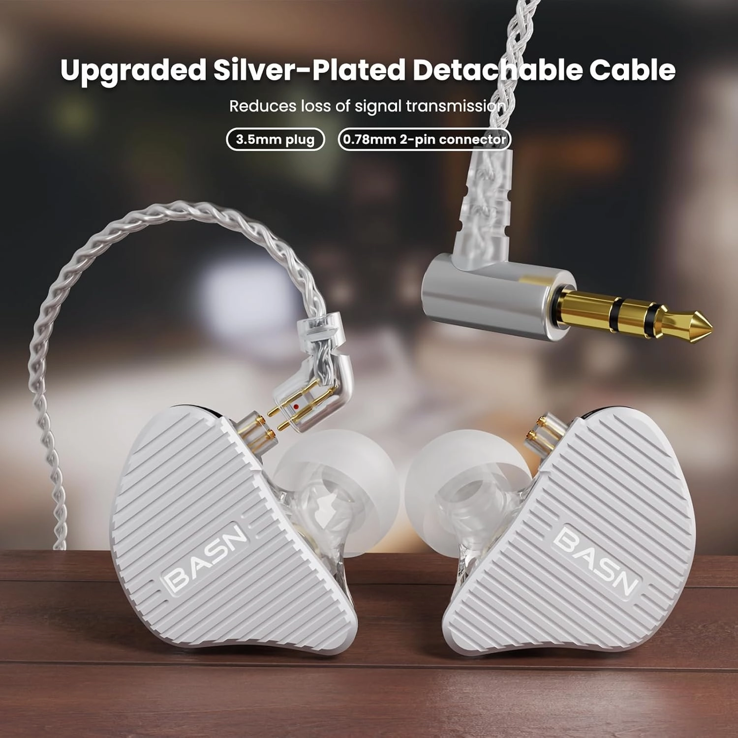 BASN Mix-PD in Ear Monitor,1Planar Driver   1Dynamic Driver HiFi IEM Earphones with CNC Crafted Metal Cover, Wired 0.78mm 2-Pin Silver Plated Detachable Cable for Musicians (Silver)