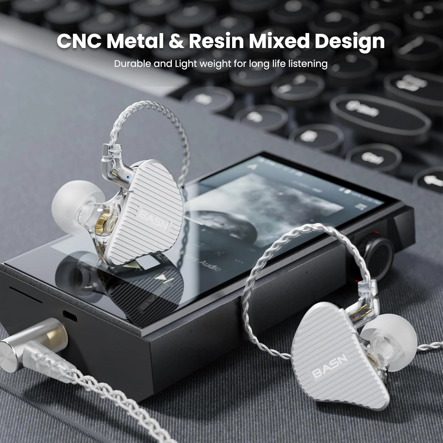 BASN Mix-PD in Ear Monitor,1Planar Driver   1Dynamic Driver HiFi IEM Earphones with CNC Crafted Metal Cover, Wired 0.78mm 2-Pin Silver Plated Detachable Cable for Musicians (Silver)