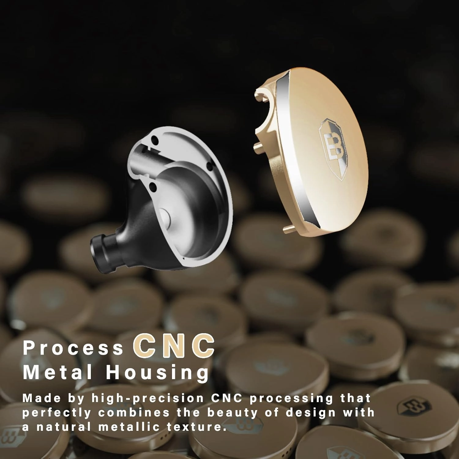 BASN MTPro in Ear Monitors, 14.5mm Planar HiFi IEM Headphones with CNC Process and 4-Core Litz OCC Single-Crystal Copper Cable for Musicians(Champagne Gold)