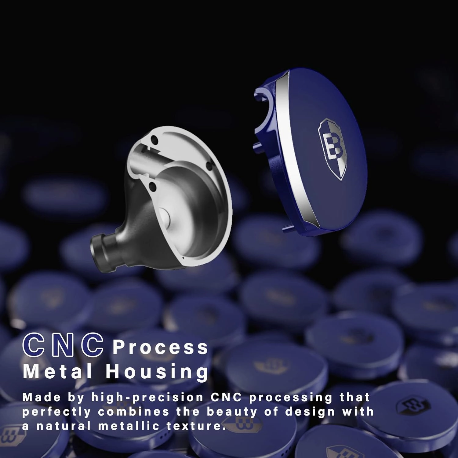 BASN MTPro in Ear Monitors, 14.5mm Planar HiFi IEM Headphones with CNC Process and 4-Core Litz OCC Single-Crystal Copper Cable for Musicians(Navy Blue)