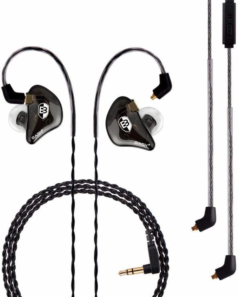 BASN Professional in Ear Monitor Headphones for Singers Drummers Musicians with MMCX Connector IEM Earphones (Pro Clear Black) in-ear monitors,hi-fi IEMs,studio earphones,
