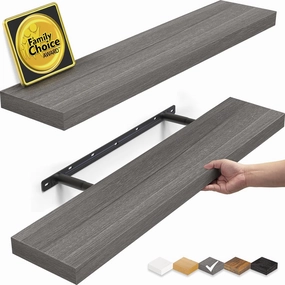 BAYKA Floating Shelves, 22.5" Wall Mounted Wood Shelves for Bathroom, Bedroom, Living Room, Kitchen, Hanging Shelf for Books/Storage/Decor (Grey,Set of 2) speaker wall mount,audio bracket,AV wall mounting,