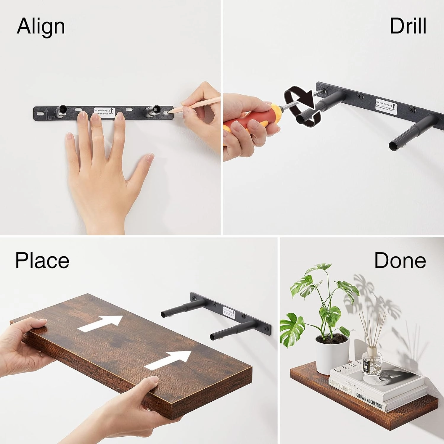 BAYKA Floating Shelves for Wall  Bathroom Shelves Rustic Wood with Metal Brackets for Bathroom, Bedroom, Kitchen, or Living Room Decor  Rustic Brown, Set of 3, Sturdy Storage with 22lb Capacity