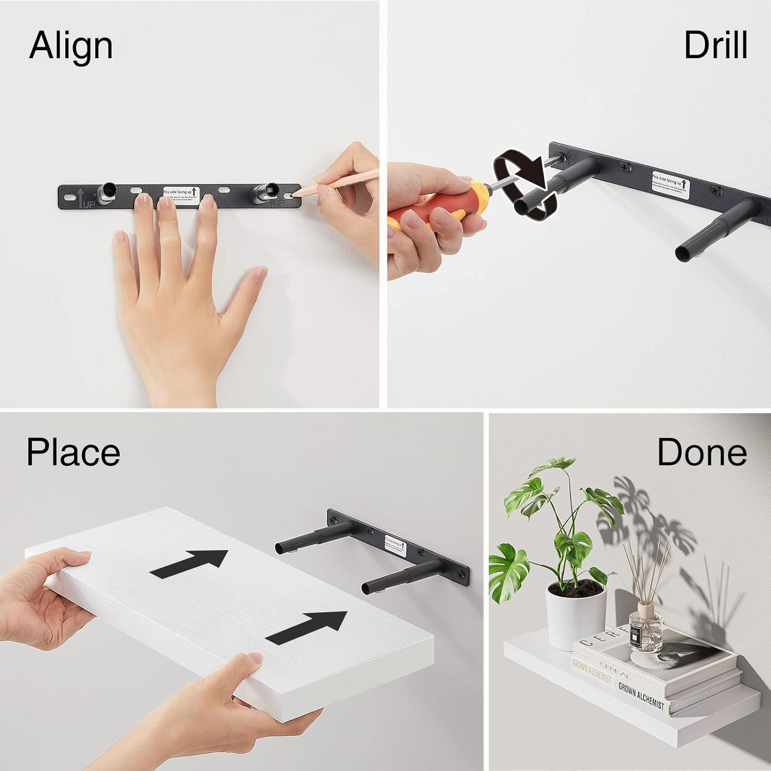 BAYKA Floating Shelves for Wall  Rustic Wood Wall Shelves with Metal Brackets for Bathroom, Bedroom, Kitchen, or Living Room Decor  White, Set of 3, Sturdy Storage with 22lb Capacity