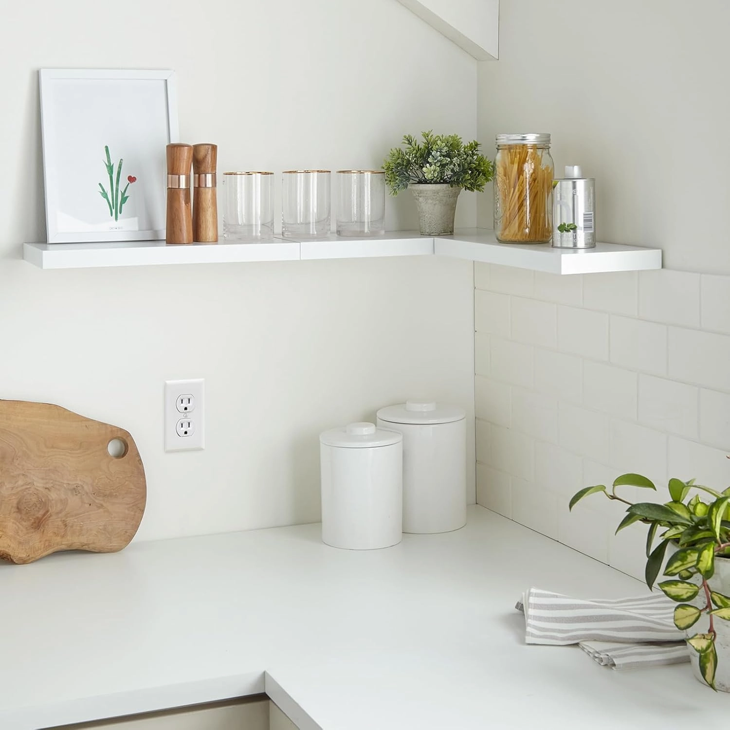 BAYKA Floating Shelves for Wall  Rustic Wood Wall Shelves with Metal Brackets for Bathroom, Bedroom, Kitchen, or Living Room Decor  White, Set of 3, Sturdy Storage with 22lb Capacity