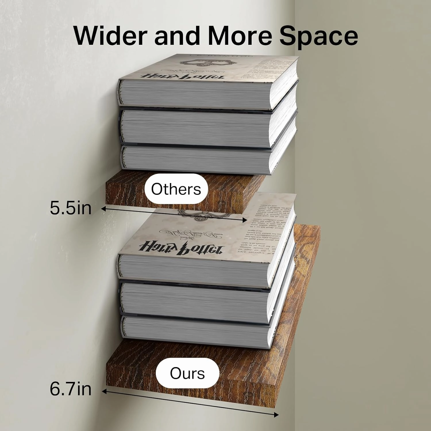 BAYKA Floating Shelves Set of 2, 22.5" Rustic Wood Wall Mounted Shelves for Bathroom, Bedroom, Living Room, Kitchen & Office, Hanging Display Shelf with 22 lbs Capacity (Rustic Brown)