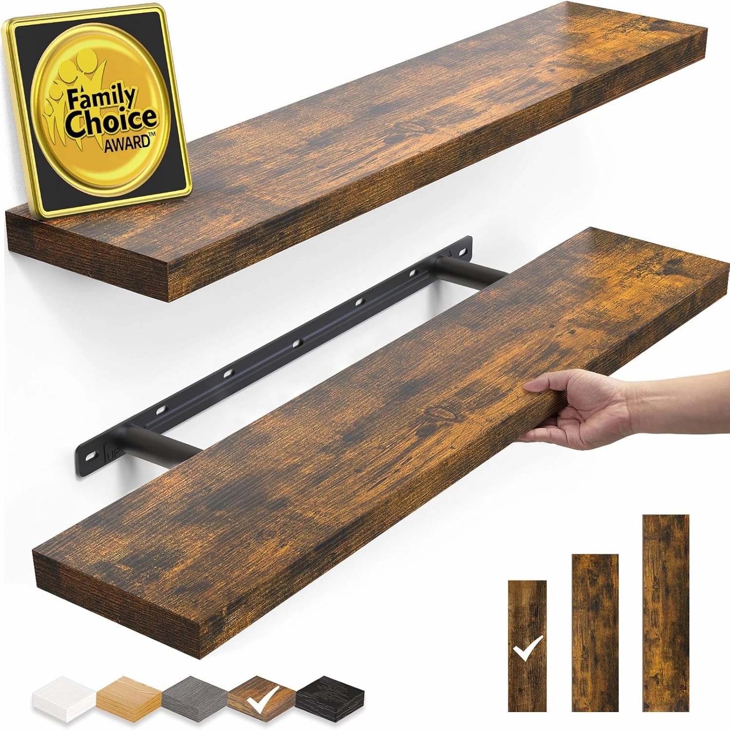 BAYKA Floating Shelves Set of 2, 22.5" Rustic Wood Wall Mounted Shelves for Bathroom, Bedroom, Living Room, Kitchen & Office, Hanging Display Shelf with 22 lbs Capacity (Rustic Brown) speaker wall mount,audio bracket,AV wall mounting,