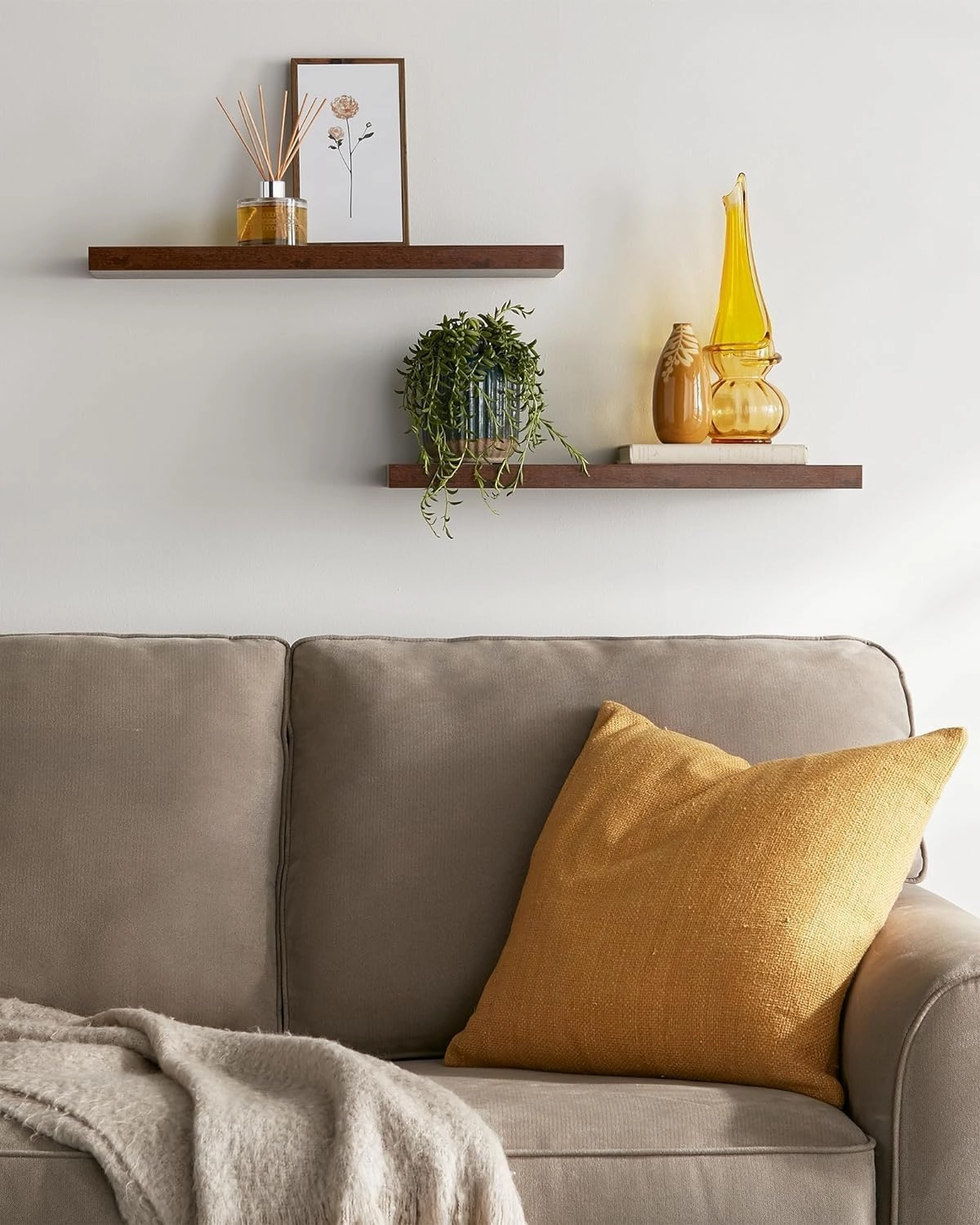 BAYKA Floating Shelves Set of 2, 22.5" Rustic Wood Wall Mounted Shelves for Bathroom, Bedroom, Living Room, Kitchen & Office, Hanging Display Shelf with 22 lbs Capacity (Rustic Brown)