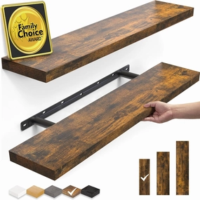 BAYKA Floating Shelves Set of 2, 22.5" Rustic Wood Wall Mounted Shelves for Bathroom, Bedroom, Living Room, Kitchen & Office, Hanging Display Shelf with 22 lbs Capacity (Rustic Brown) speaker wall mount,audio bracket,AV wall mounting,