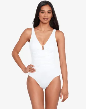 Beach Club Solids Ring OTS Swimsuit - White