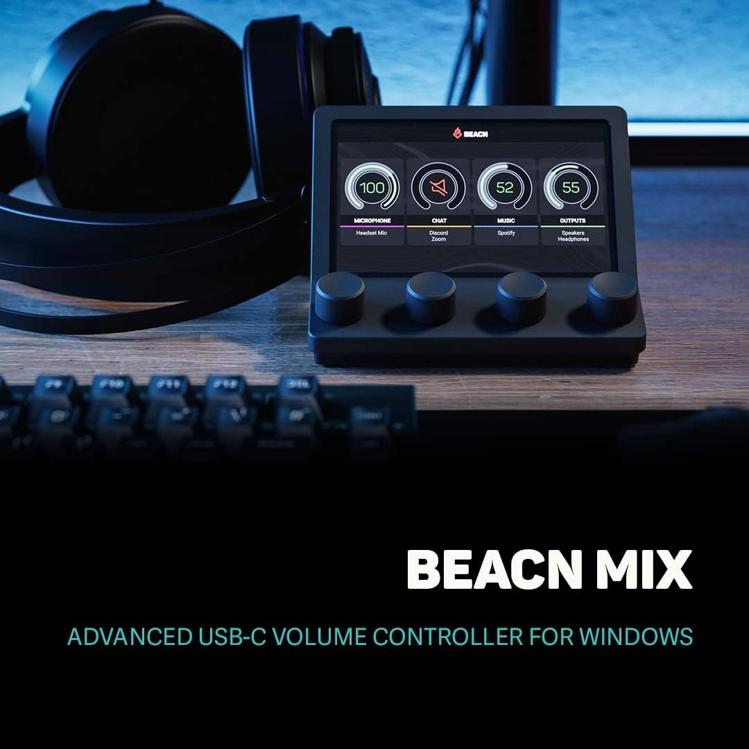 BEACN Mix - USB C Windows Audio Controller with a Beautiful 5 Color Display and 4 Smooth Push-Button encoders for Streaming, Gaming, Podcasting, and Work from Home Applications (Dark)