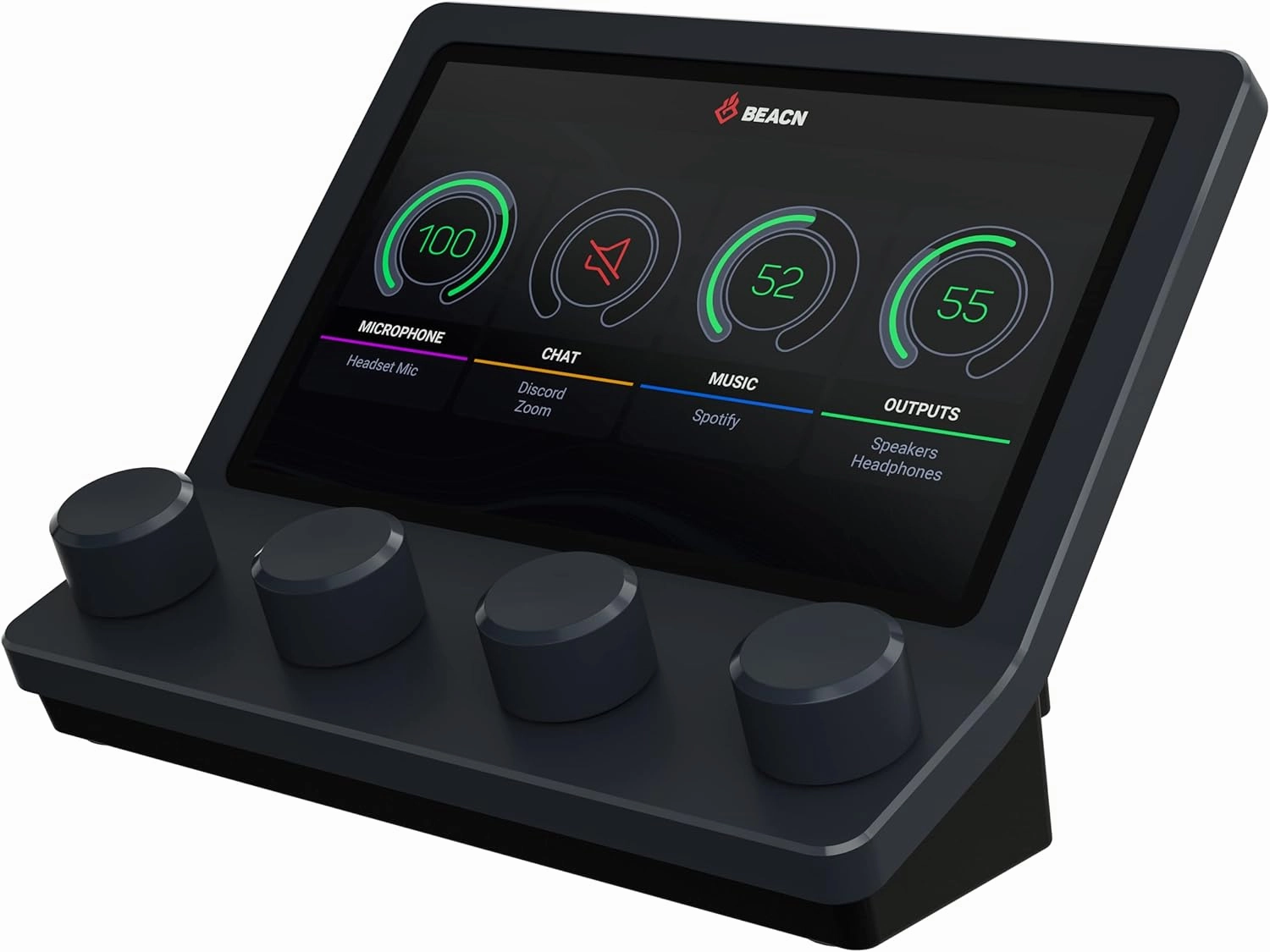 BEACN Mix - USB C Windows Audio Controller with a Beautiful 5 Color Display and 4 Smooth Push-Button encoders for Streaming, Gaming, Podcasting, and Work from Home Applications (Dark) audio interface,USB interface,music recording input,