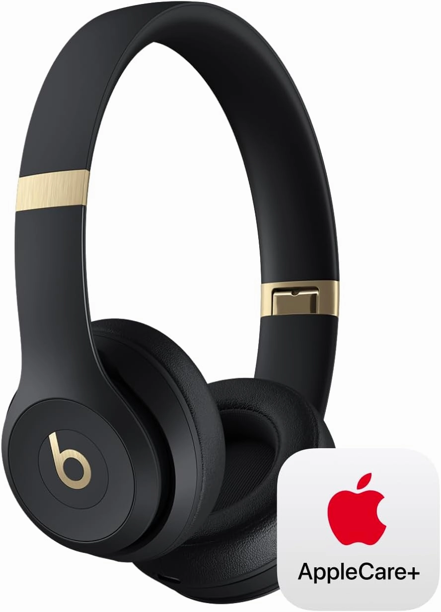 Beats Solo 4 -Wireless Bluetooth on Ear Headphones with AppleCare  (2 Years) - Black & Gold over-ear headphones,closed back headphones,wireless studio cans,