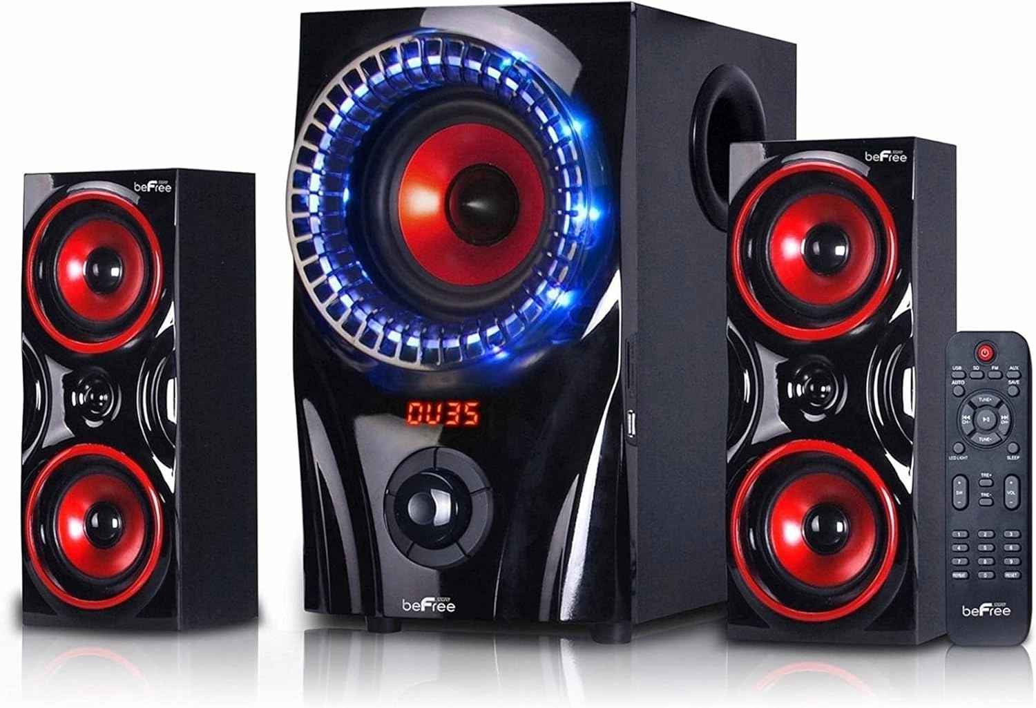 beFree Sound 2.1 Channel Bluetooth Surround Sound Speaker System in Red surround sound system,cinema audio kit,5.1 surround package,