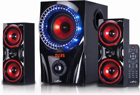 beFree Sound 2.1 Channel Bluetooth Surround Sound Speaker System in Red surround sound system,cinema audio kit,5.1 surround package,