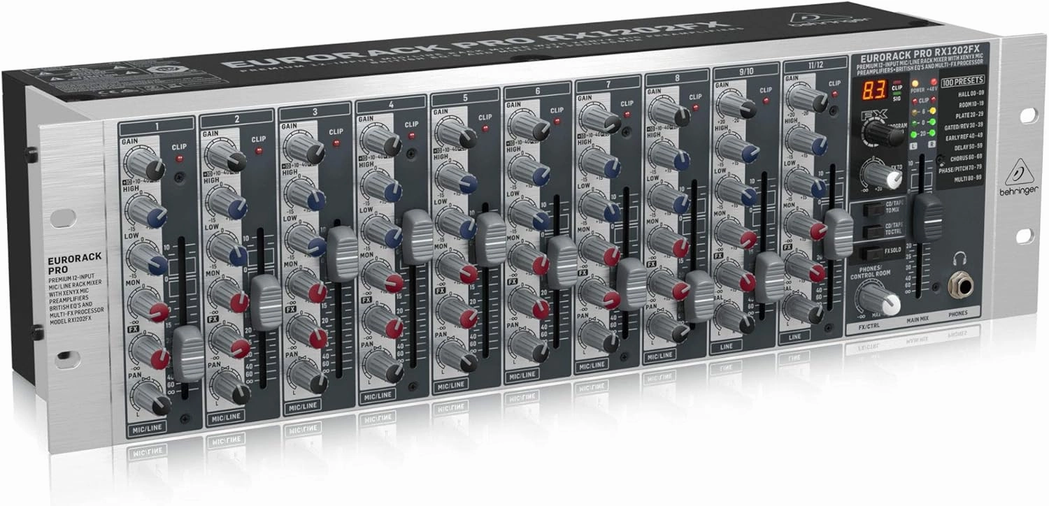 Behringer RX1202FX V2 Premium 12-Input Mic/Line Rack Mixer with XENYX Mic Preamplifiers, British EQ's and Multi-FX Processor audio rack,hi-fi component stand,media shelf,