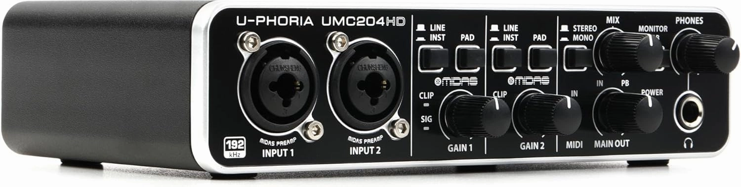 Behringer U-Phoria UMC204HD audio interface,USB interface,music recording input,