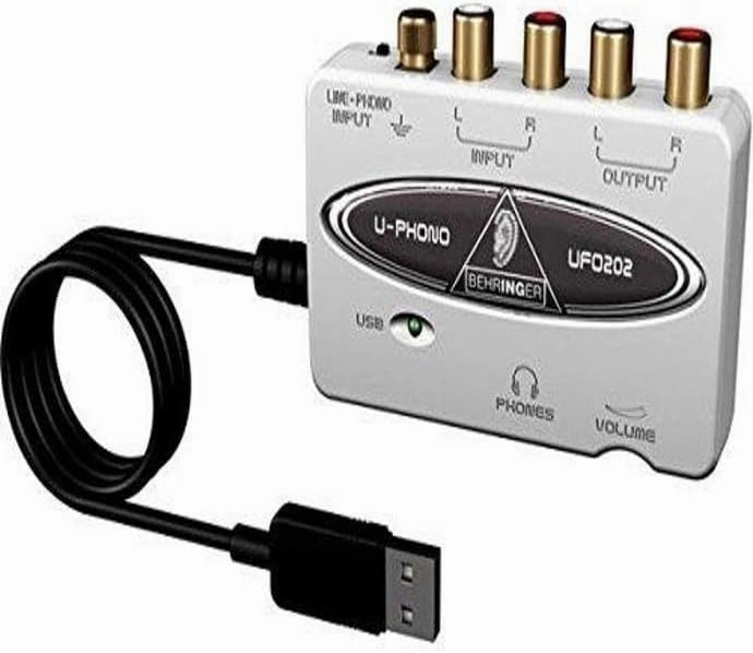 Behringer UFO202-BK USB Audio Interface Vinyl Recording Bundle, Black audio interface,USB interface,music recording input,