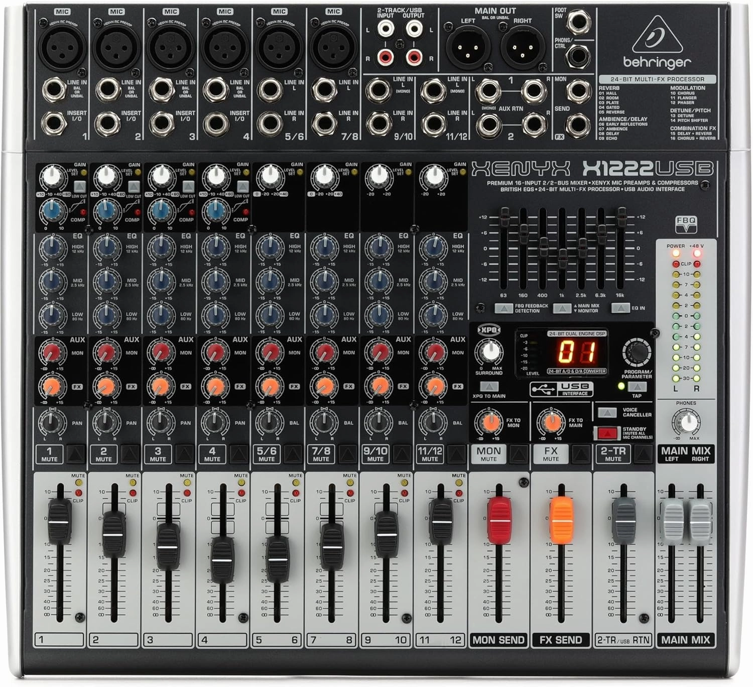 Behringer Xenyx X1222USB Mixer with USB and Effects mixer console,audio mixing desk,DJ console,