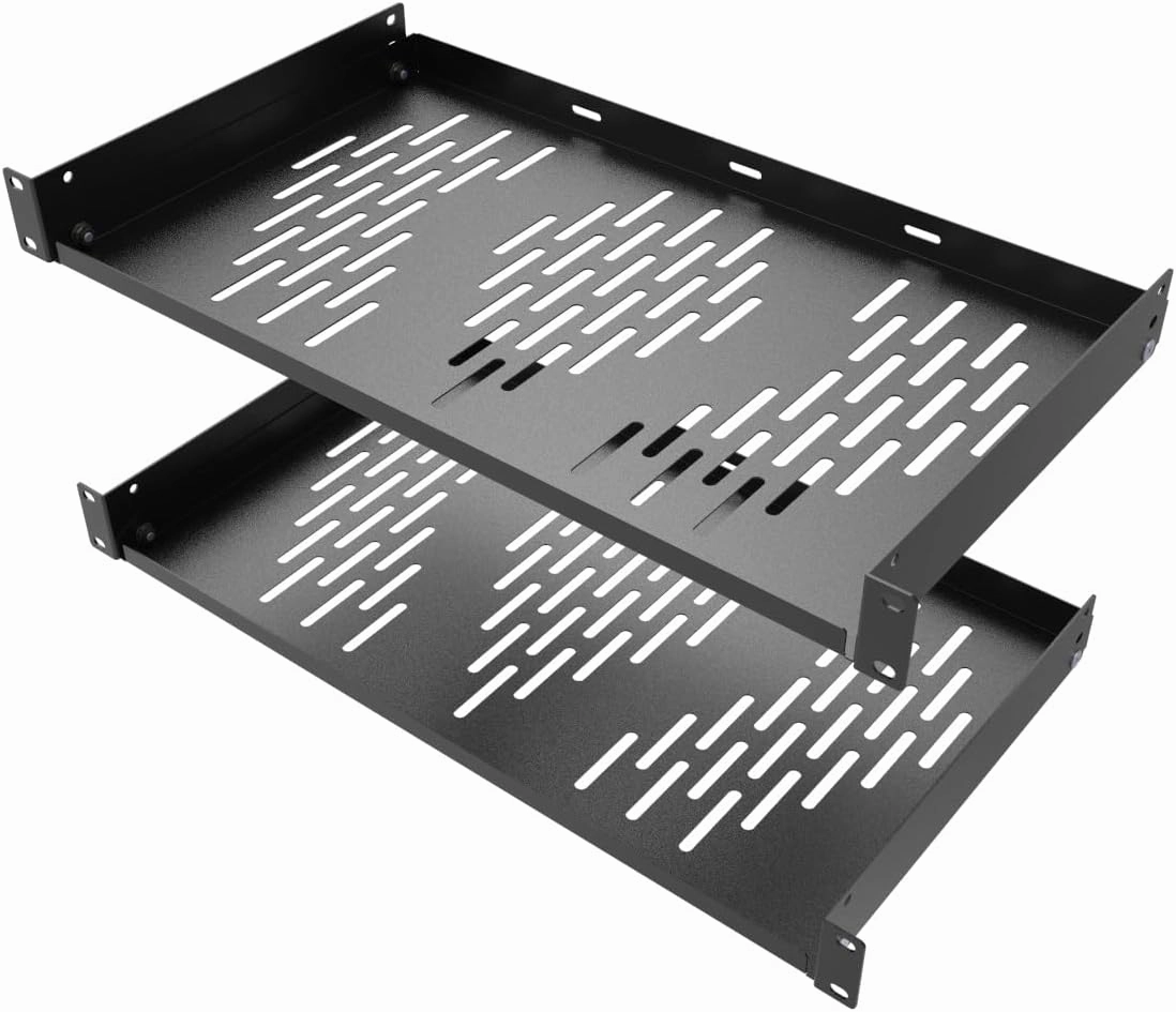 Beiyier 2PCS 1U Universal Server Rack Shelf, 10" Deep Vented Cantilever Mount Tray, for 19 Network Equipment Rack & Cabinet (Black) music server,hi-fi media server,digital audio storage,