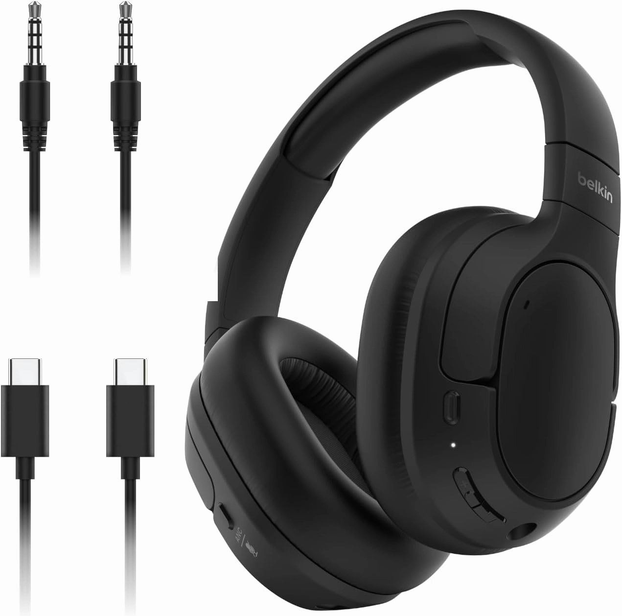 Belkin SoundForm Isolate Bluetooth Over-Ear Headphones - Hybrid Active Noise Cancelling Headphones - Wireless w/ 60H Playtime, Fast Charging & CloudCushion Ear Cups for Travel, Home, or Office - Black over-ear headphones,closed back headphones,wireless