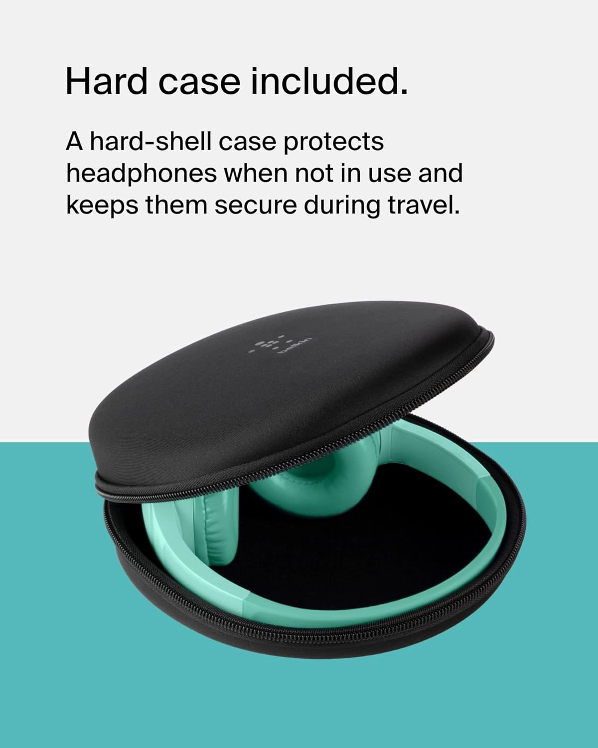 Belkin SoundForm Mini - Wireless Bluetooth Headphones for Kids with 30H Battery Life, 85dB Safe Volume Limit, Built-in Microphone - Kids On-Ear Earphones for iPhone, iPad, & More - Mint w/Case