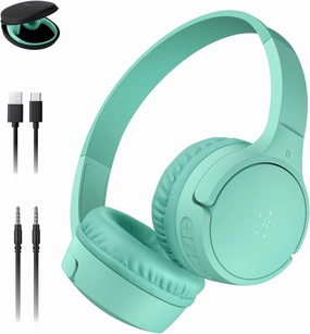 Belkin SoundForm Mini - Wireless Bluetooth Headphones for Kids with 30H Battery Life, 85dB Safe Volume Limit, Built-in Microphone - Kids On-Ear Earphones for iPhone, iPad, & More - Mint w/Case noise cancelling headphones,ANC headphones,travel headphone